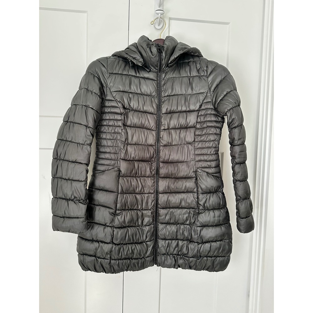 Braetan Womens Puffer Jacket Gray Metallic Quilted Hooded Full Zip Coat Small